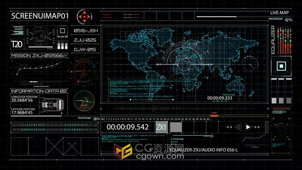 HUD700屏幕MAP1高科技世界地图用户界面元素-AE模板
