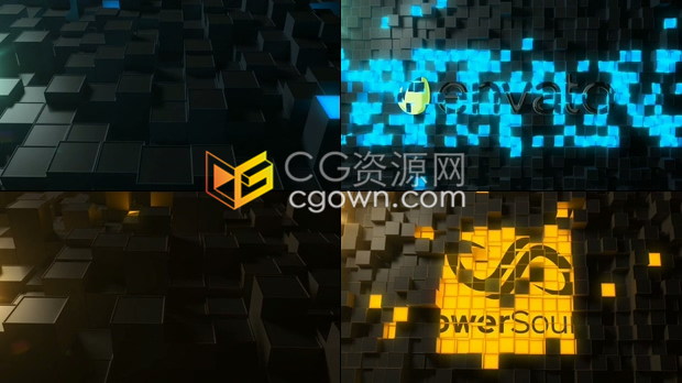 AE模板高科技动态魔方发光立方体展示现代技术风格数字电子公司标志动画