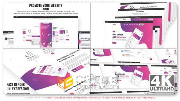 AE模板-4K分辨率网站主题UI/UA设计截图照片展示动画视频