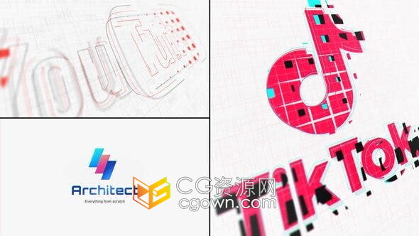 AE模板-网格分割线条动画LOGO片头抖音媒体图标视频