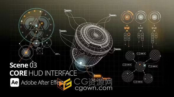 星际宇宙飞船未来主义美学HUD界面核心动画-AE模板