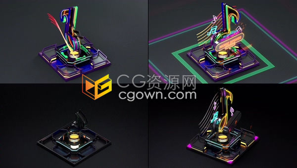 AE模板-音乐开场白霓虹灯风格3D扬声器音乐盒动画时尚派对舞蹈俱乐部开幕片头