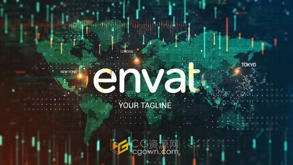 高科技世界地图背景定位追踪图像技术企业展示-AE模板