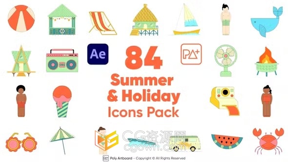 84个矢量图夏季和假日主题图标动画元素-AE模板