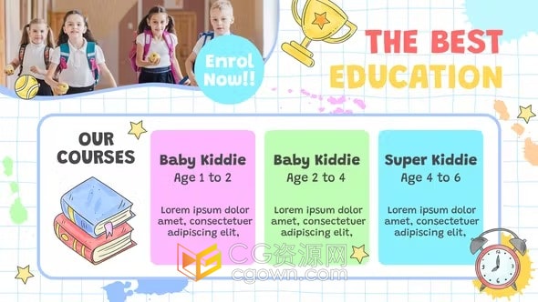 卡通元素幼儿园早教兴趣班培训机构学校招生宣传视频-AE模板