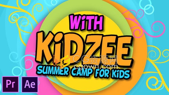 AE/PR模板-多彩儿童营地圈子学校夏季开班幻灯片视频动画制作