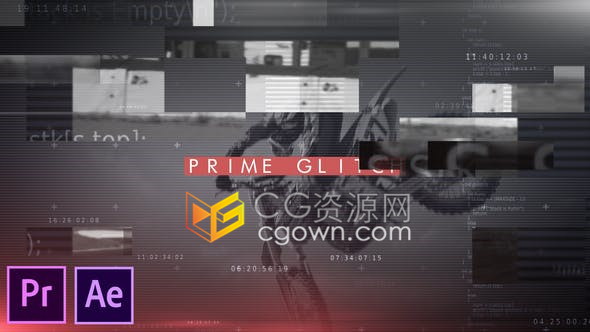 AE/PR模板-Glitch简介用于科幻科学技术高科技电影游戏预告片极限运动
