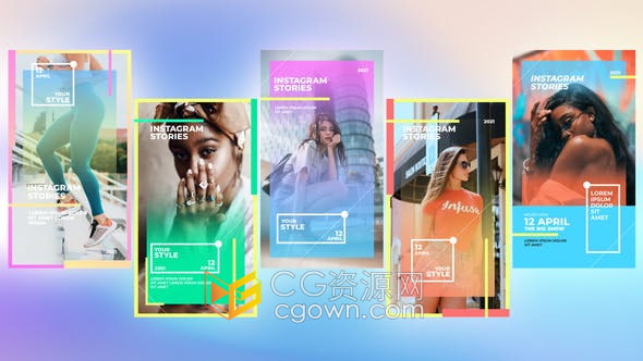 AE模板-渐变彩色时尚设计vlog短视频5给效果