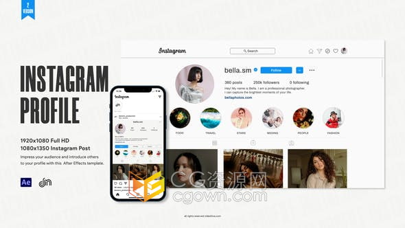 AE模板-社交媒体网站平台个人资料详细信息介绍视频动画