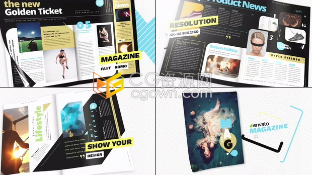 一本动态杂志小册子动画展示各种体育时尚和商业创意广告视频-AE模板