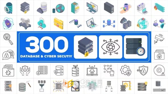300个网络安全主题动画图标包-AE模板