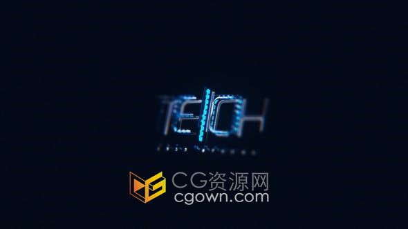 AE模板-三维标志动画数字高科技HUD霓虹灯玻璃毛刺视频片头