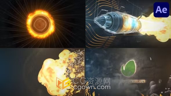 AE模板-逼真的现代3D战斗爆炸标志动画LOGO结尾游戏片头