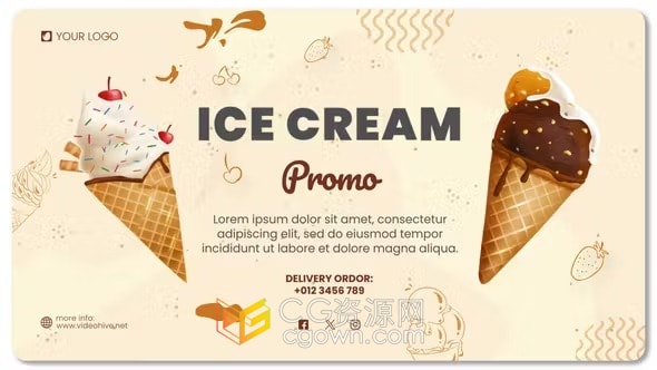 美食介绍甜品点心介绍冰淇淋促销广告视频-AE模板