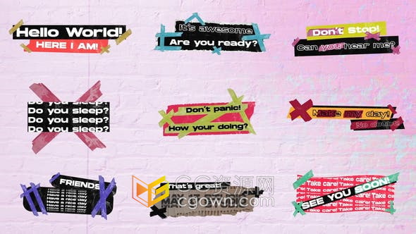 AE模板-复古风格胶布贴纸视频字幕文字标题动画效果