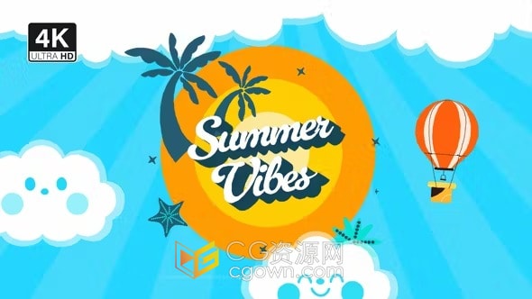 卡通蓝天白云可爱夏日图形元素夏季氛围文字标志动画-AE模板