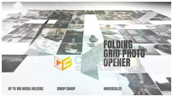 After Effects制作网格排版照片折叠打开动画相册视频片头4K分辨率-AE模板