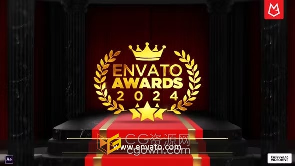 AE模板-红毯上奢华皇家金色标志亮相艺术LOGO演示动画