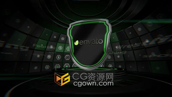 AE模板-3D场景旋转徽标盾牌推广宣传体育运动视频片头