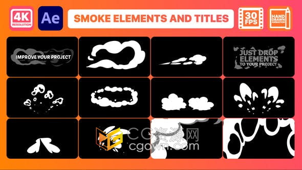 AE模板-烟雾元素动画与标题视频字幕Smoke Pack And Titles