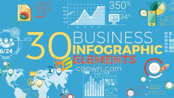 AE模板3种颜色变化30张动画图表元素呈现特定业务数据互联网企业销售分析视频