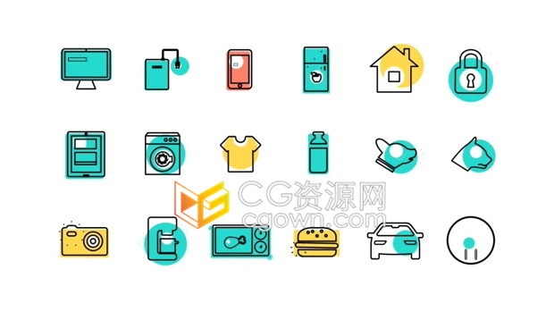 AE模板32个科技物联网和智能家居ICON动画线图标