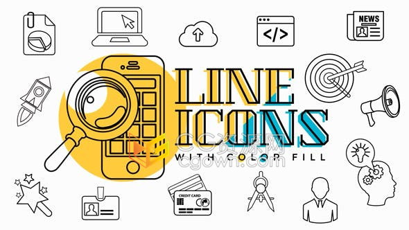 AE模板-72个业务启动商业办公销售网络类别含流行线型的各种动画图标