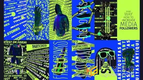 AE模板-3D标题元素动态文字排版创意广告12个4K竖屏视频