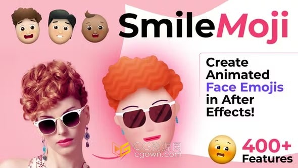 50多个表情符号角色和唇形同步面部动画SmileMoji-AE模板