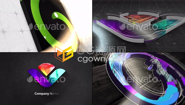 AE模板抽象绘图3D标志显示现代光面反射公司徽标LOGO片头