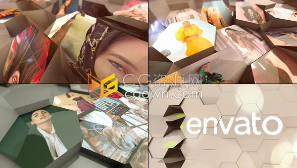 AE模板现代时尚模特vlog头像专辑介绍展示透明六边形翻转动画包装开场