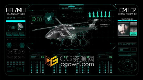 AE模板-HUD军用直升机UI元素制作电影军事任务简报操作故障介绍视频