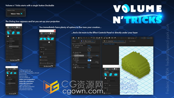 AE脚本Volume n’ Tricks v1.1.0等距立体投影伪3D效果