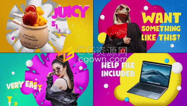 AE模板-4k缤纷色彩时尚卡通元素图文介绍包装动画