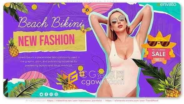 夏季泳装比基尼广告品牌配饰店铺销售展示电视杂志宣传视频AE模板
