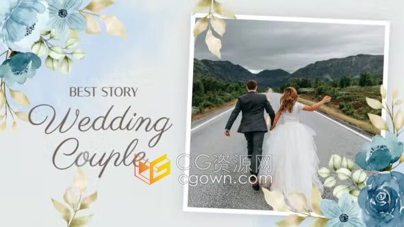 AE模板-浪漫鲜花元素婚礼幻灯片水彩风格婚庆邀约婚礼请柬