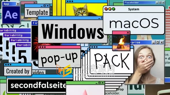 AE模板-Windows/macOS弹出窗口动画计算机操作系统警报屏幕图像元素