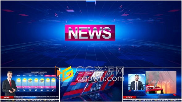 AE模板-电视广播设计新闻频道媒体介绍体育天气报道图形动画