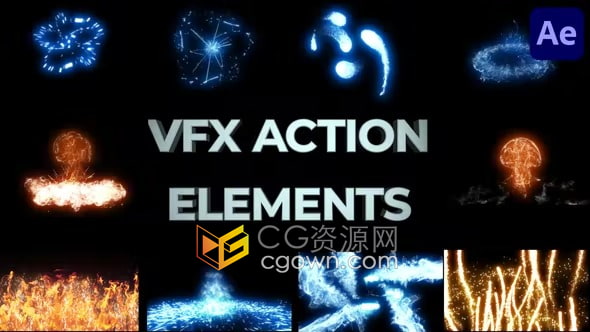 各种炫丽逼真多彩VFX元素和过渡爆炸发光粒子能量等离子特效素材AE模板