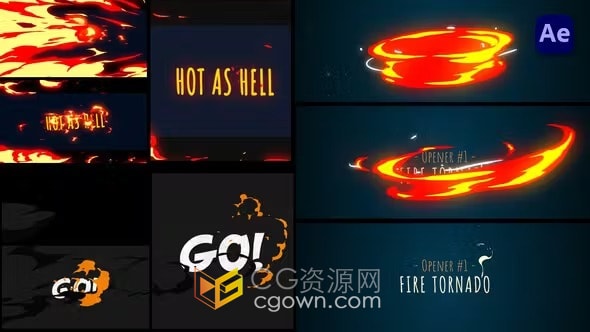 AE模板-2D卡通龙卷风般的火焰动画标志文本片头