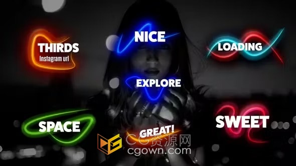 彩色发光闪亮线条活力文本动画免费下载AE模板