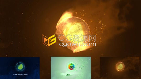 AE模板-快速火球揭示LOGO动画轻盈破碎羽化烟雾消逝玻璃球状标志片头