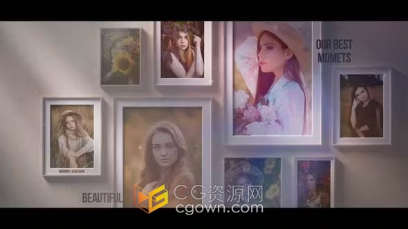 灰尘粒子漏光效果3D场景展示墙面相框照片演示-AE模板