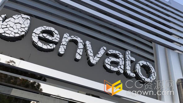 AE模板-三维金属块状汇聚玻璃镜面街道展示商店铺面牌匾标志动画