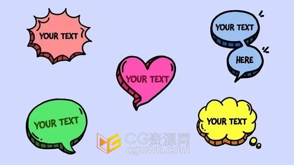 趣味可爱卡通对话泡气泡标题漫画标签贴纸文本-AE模板