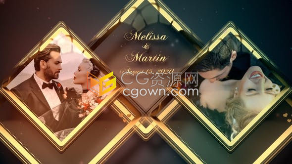 AE模板-金色优雅魅力光面相框展示温馨浪漫情人节合影婚礼视频相册