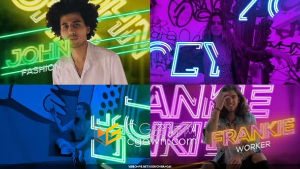 赛博朋克风霓虹灯标题动画肖像定格动画摇滚时尚宣传片AE模板