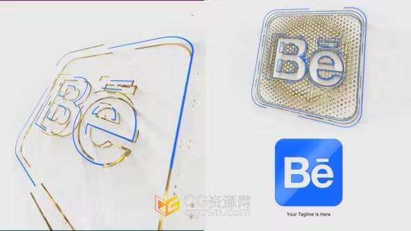 AE模板-线条绘制LOGO轮廓蜂窝填充光泽感标志动画