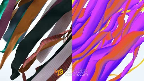 AE模板-多彩绸缎布料仿真丝带揭示品牌3D标志LOGO动画