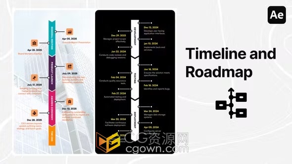 垂直版时间轴时间线流程图和路线图信息图表-AE模板